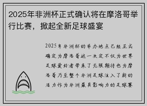 2025年非洲杯正式确认将在摩洛哥举行比赛,掀起全新足球盛宴 2025年非洲杯正式确认将在摩洛哥举行比赛,掀起全新足球盛宴